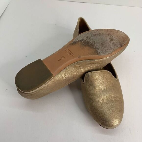 Coach Metallic Leather Gold Heeled Catrin Loafers size 8.5 B - Picture 7 of 9
